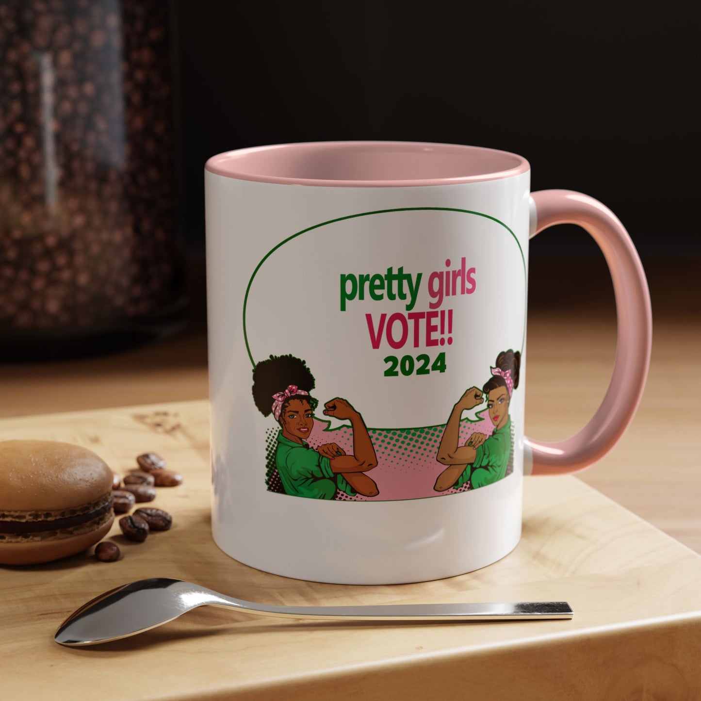 Pretty Girls Vote Kamala 2024 Green Comic Bubble - 2 Colors Accent Coffee Mug (11oz, 15oz)