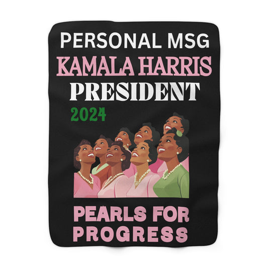 Personalized President Harris Pearls for Progress Sherpa Fleece Blanket