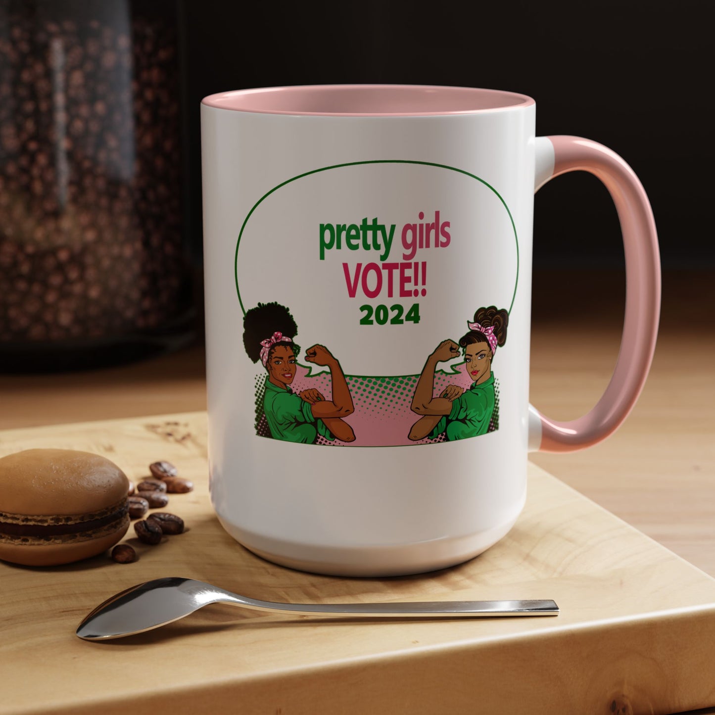 Pretty Girls Vote Kamala 2024 Green Comic Bubble - 2 Colors Accent Coffee Mug (11oz, 15oz)