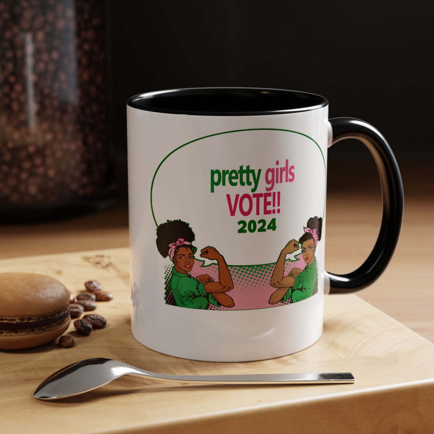 Pretty Girls Vote Kamala 2024 Green Comic Bubble - 2 Colors Accent Coffee Mug (11oz, 15oz)