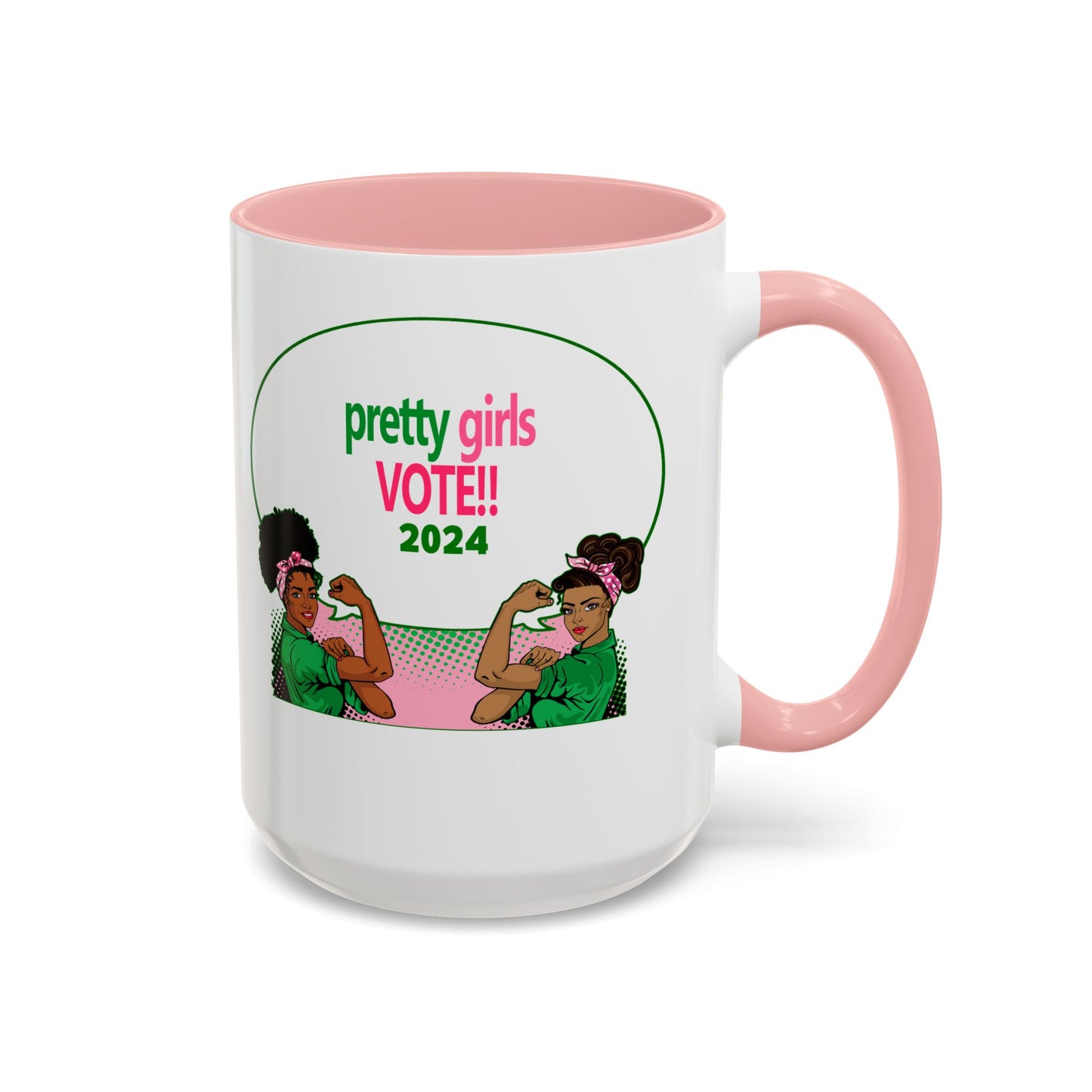 Pretty Girls Vote Kamala 2024 Green Comic Bubble - 2 Colors Accent Coffee Mug (11oz, 15oz)