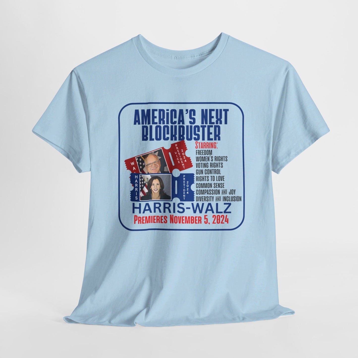 Americas Next Blockbuster Harris-Walz Unisex Heavy Cotton Tee (11 Colors)