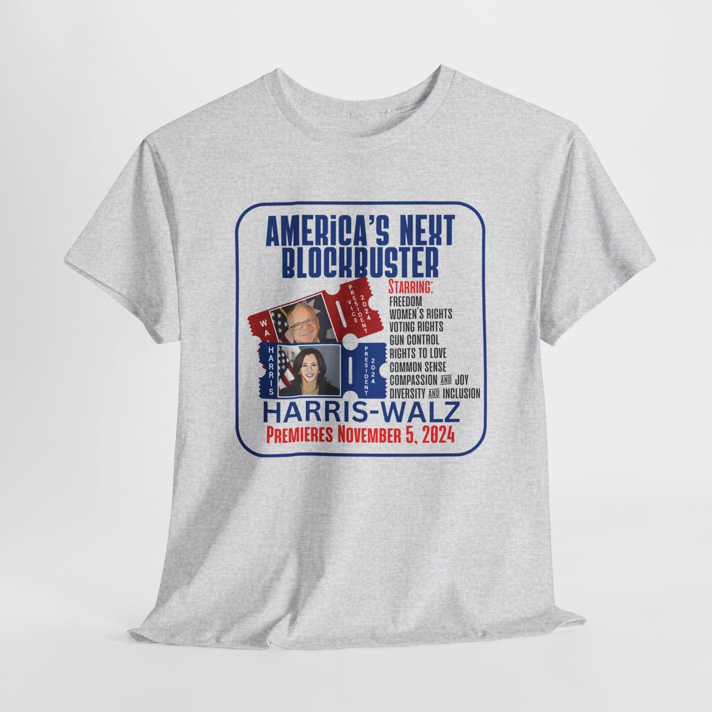 Americas Next Blockbuster Harris-Walz Unisex Heavy Cotton Tee (11 Colors)