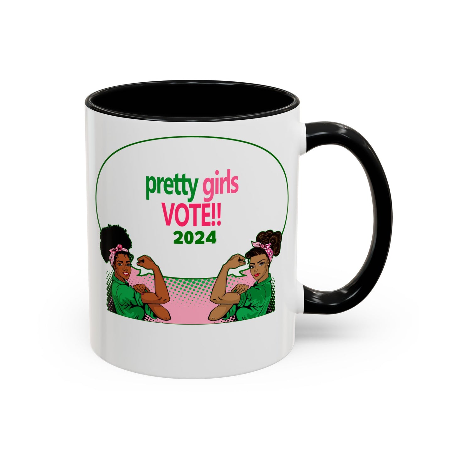 Pretty Girls Vote Kamala 2024 Green Comic Bubble - 2 Colors Accent Coffee Mug (11oz, 15oz)