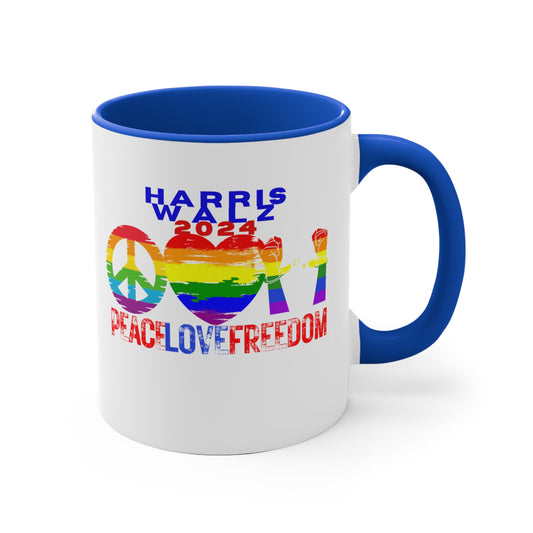 LGBTQ for Peace Love Freedom + Kamala Accent Mug (11oz)