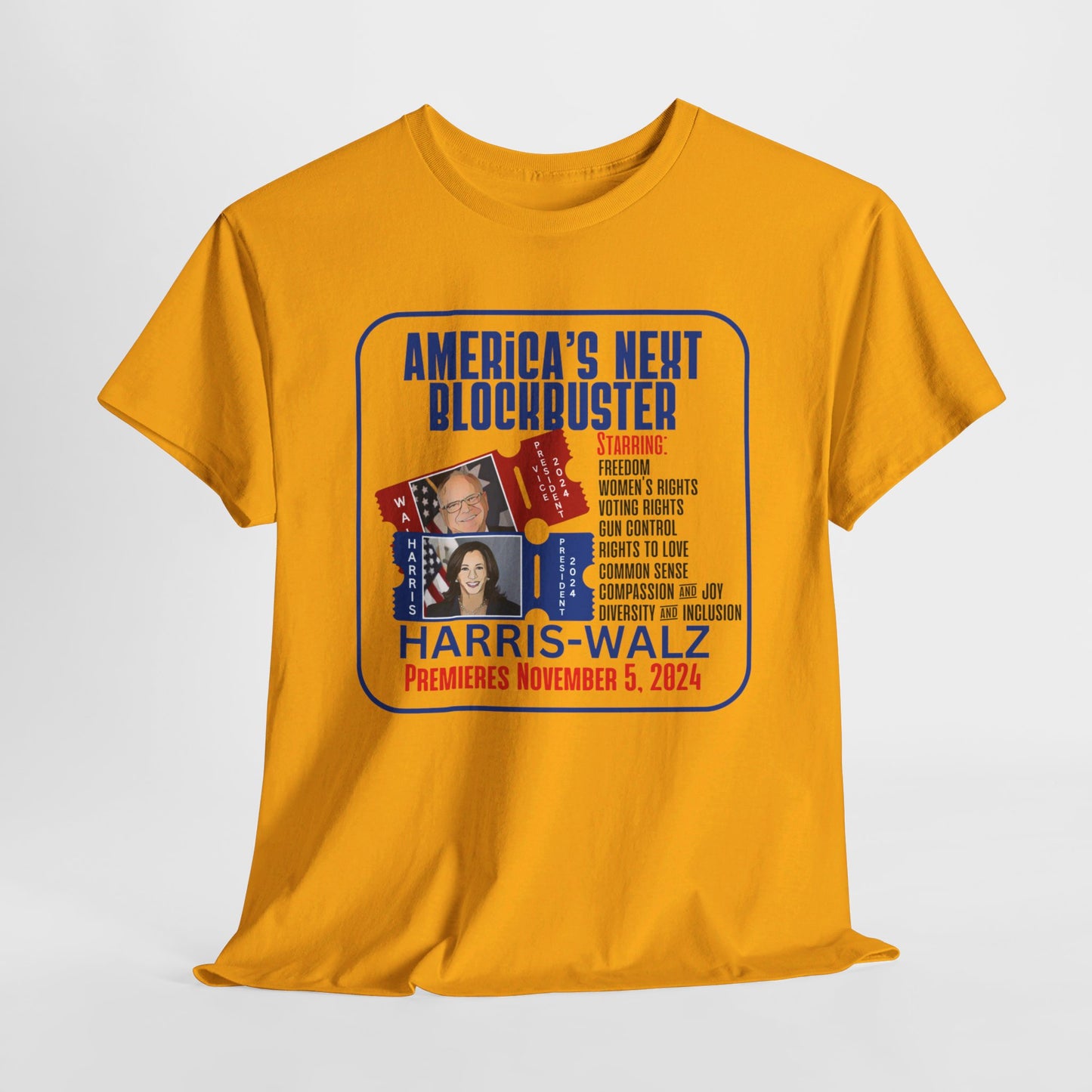 Americas Next Blockbuster Harris-Walz Unisex Heavy Cotton Tee (11 Colors)