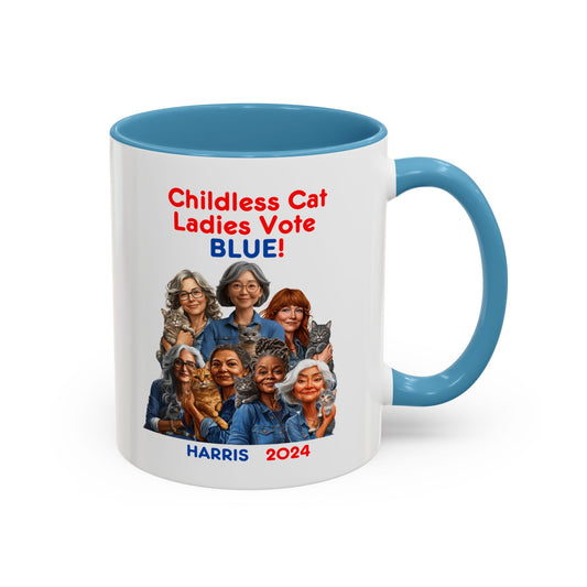 Childless Cat Ladies Vote Blue Accent Coffee Mug (11oz) (3 Colors)