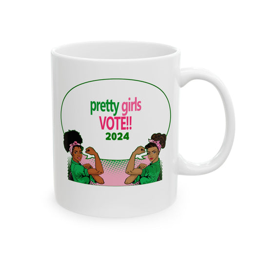 Pretty Girls Vote Kamala - Pink and Green Ceramic Mug, (11oz, 15oz)