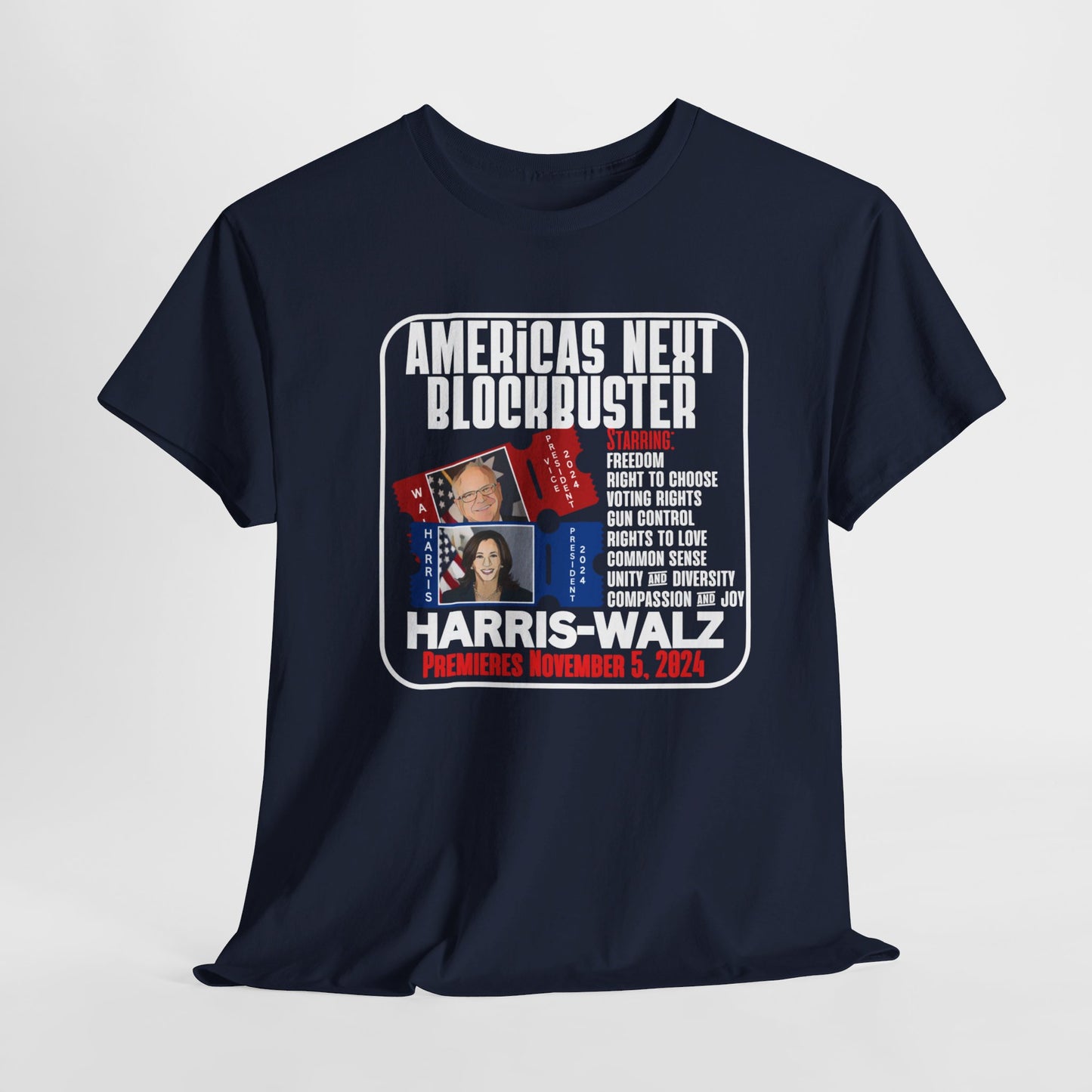 Americas Next Blockbuster Harris-Walz Unisex Heavy Cotton Tee (11 Colors)