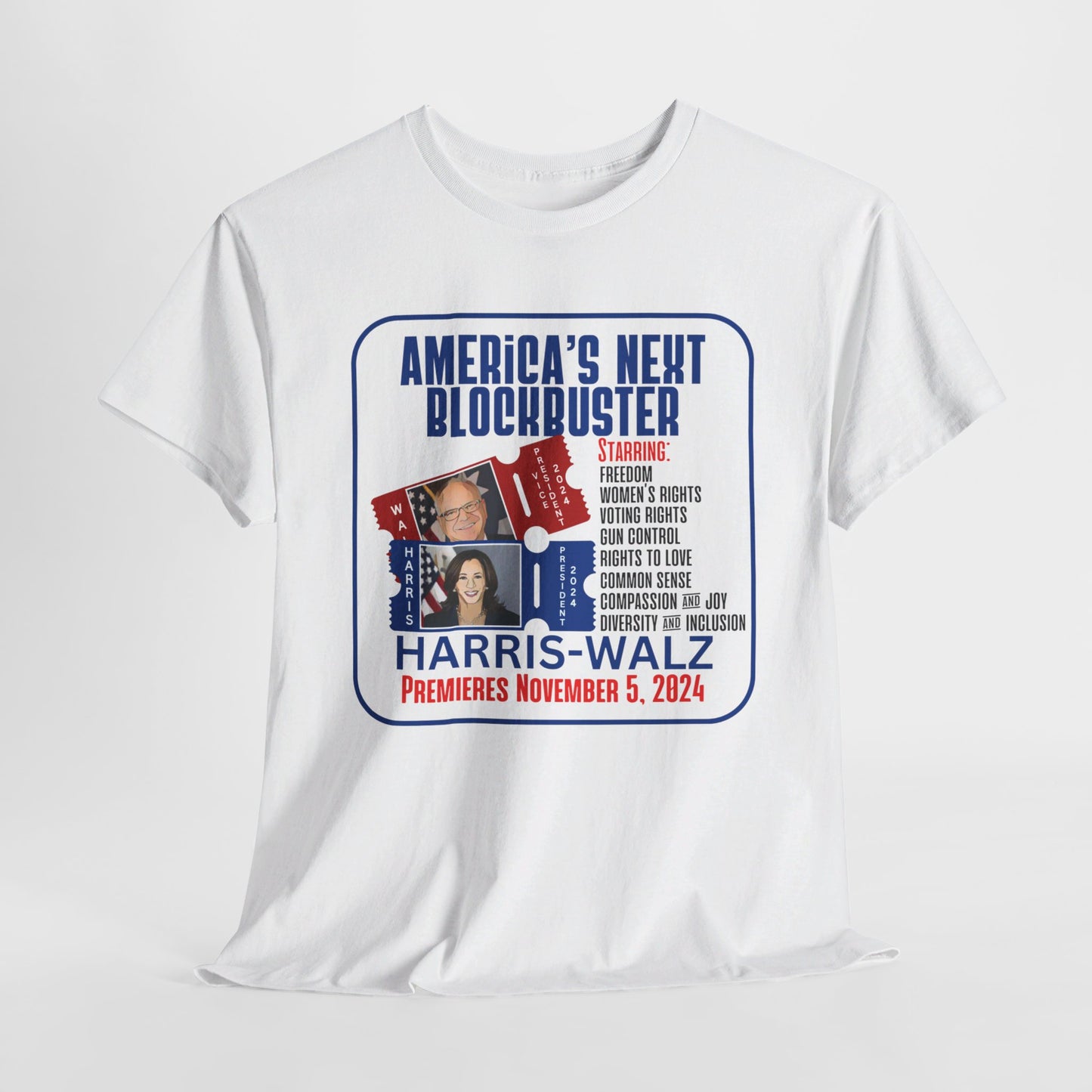 Americas Next Blockbuster Harris-Walz Unisex Heavy Cotton Tee (11 Colors)