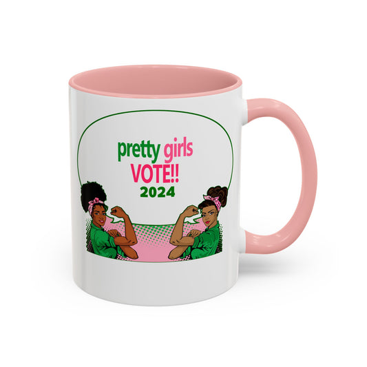 Pretty Girls Vote Kamala 2024 Green Comic Bubble - 2 Colors Accent Coffee Mug (11oz, 15oz)