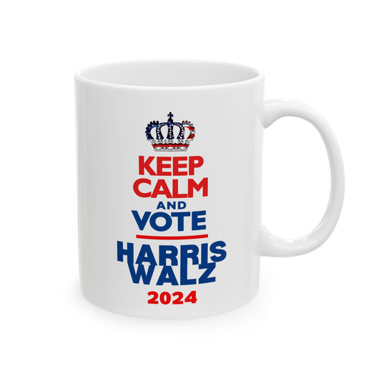 Keep Calm and Vote Harris-Walz RWB Ceramic Mug (11oz)