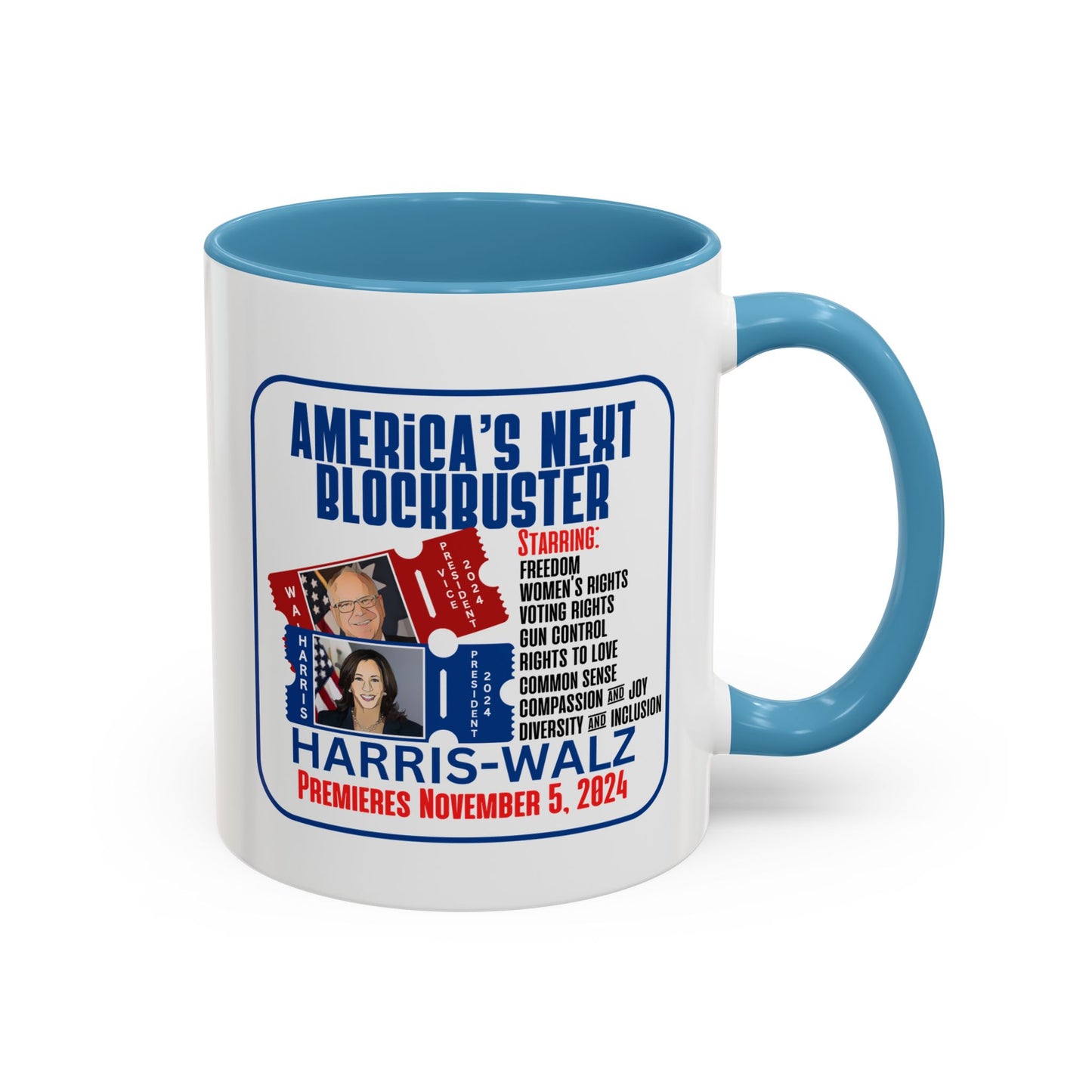 America's Next Blockbuster - Harris-Walz Accent Coffee Mug (11oz, 15oz) (3 Colors)